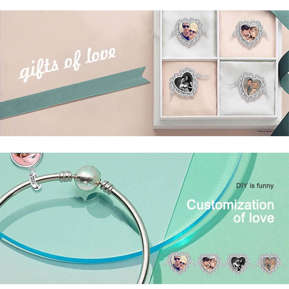 Подлинный ELESHE 925 стерлингового серебра браслета DIY персонализированные Сердце