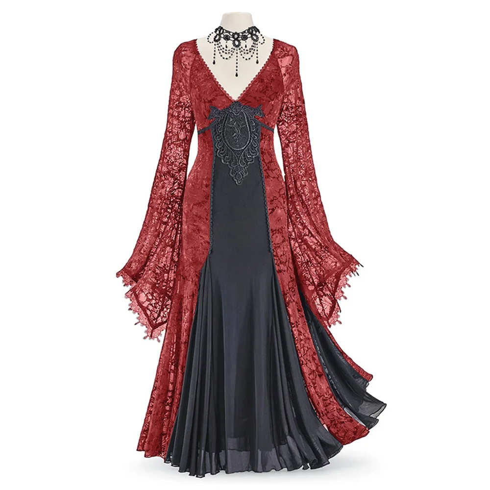 

Womens Vintage Punk Long Dress Halloween Gothic Costume 5XL Plus Size Women Party Vestidos Femme Renaissance Medieval Maxi Dress