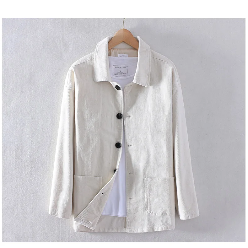 Schinteon Men Corduary Loose Jacket Autumn Mid-Length Outwear Casual Turn-down Collar Top Fashion High Quality New
