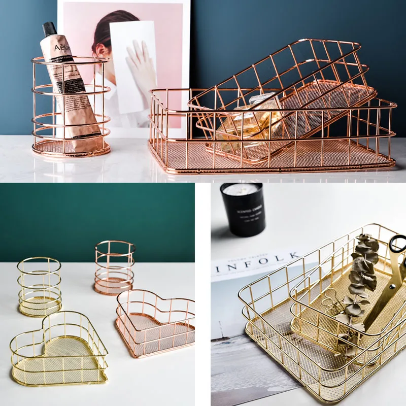 Металлическая железная корзина для хранения косметических ручек в