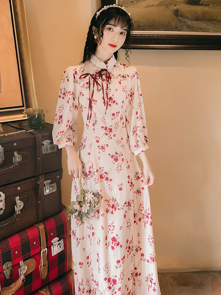 

2021 new fashion women's clothing Print Vintage dresses women