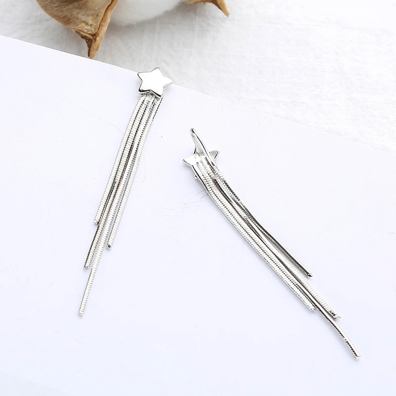 New Bohemia Elegant Horsetail Long Tassel Drop Earrings 925 Sterling Silver Star Maxi Pendant Earring Women Trend Party Jewelry | Украшения