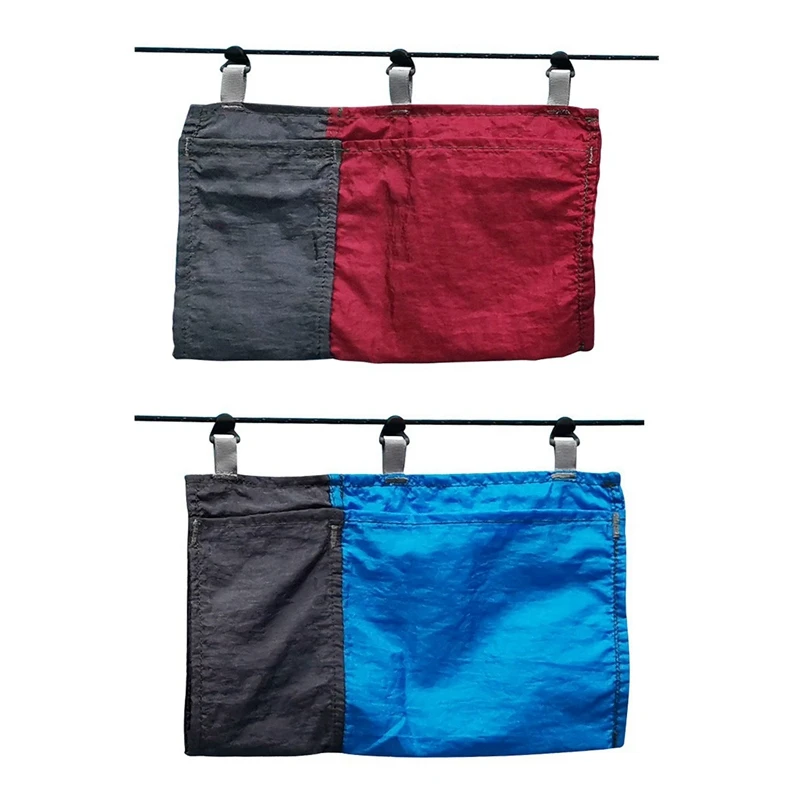 

2PCS Sundries Holder Storage Bag Hammock Organizer Hanging Pouch Outdoor Mesh Climbing Portable Foldable, Blue & Red