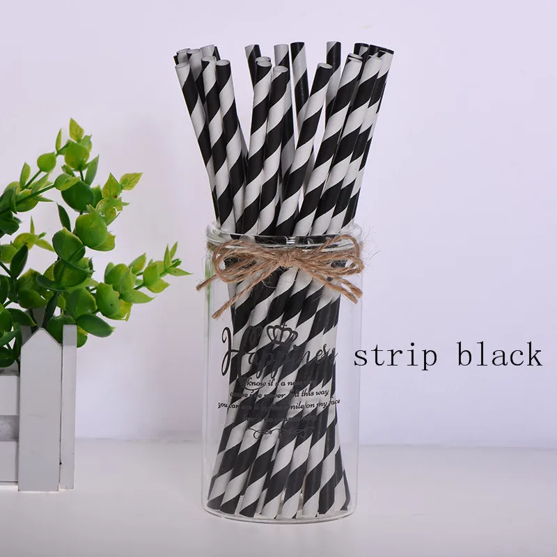 strip black Черная Золотая бумажная соломинка для питья, топпер для торта, Свеча для детского душа, свадьба, Хэллоуин, вечеринка, день рождения, Рождество, декоративные принадлежности - Цвет: strip black