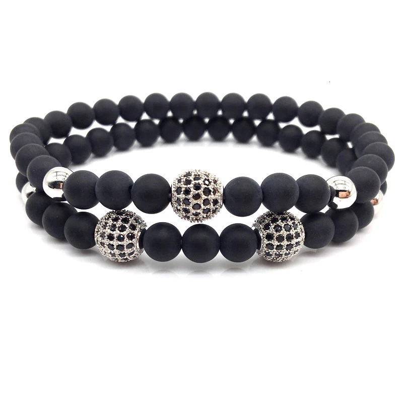 Классический 2 шт./компл. браслет для мужчин модный роскошный 6 мм CZ шар бусины