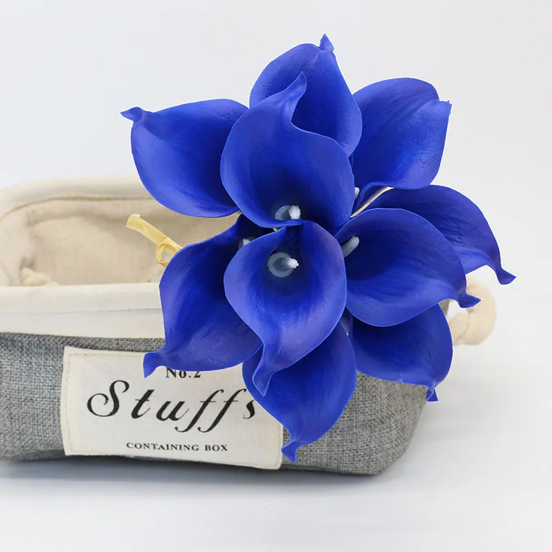 Королевский синий Калла Лилия Букет PU каллы темно для Свадебный букет невесты на