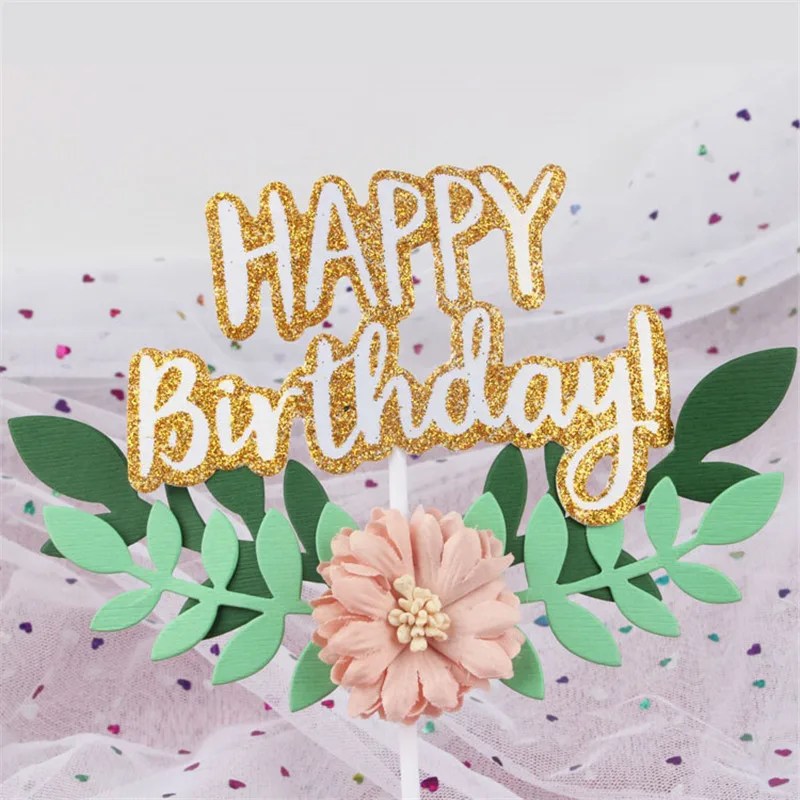 Cakelove 1 шт. цветок зеленый лист с днем рождения торт Топпер вставка флаг женский
