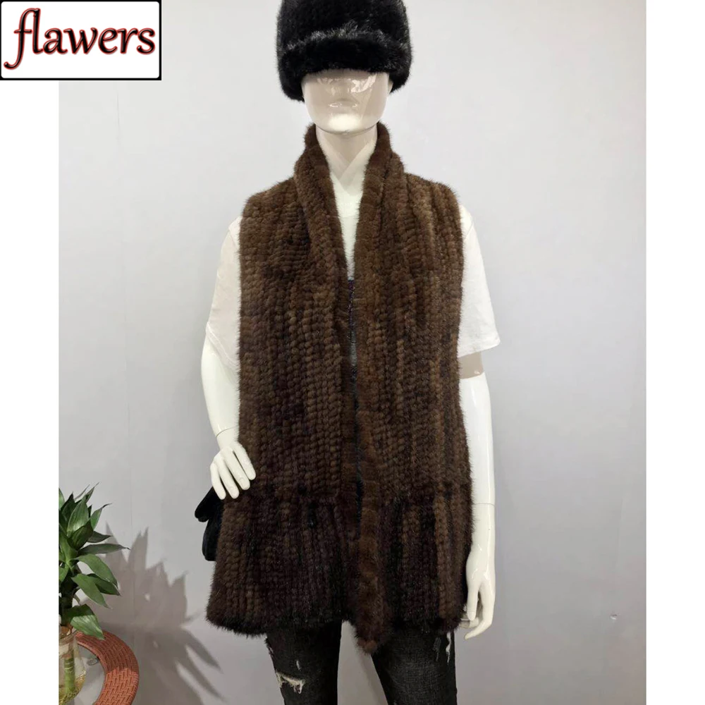 

New Winter Lady Hand Knitted 100% Genuine Mink Fur Scarf Shawl Natural Warm Mink Fur Muffler Women Quality Real Mink Fur Scarves