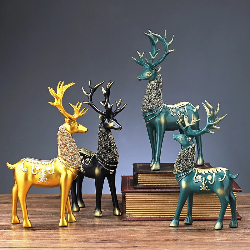 

Elk Resin Ornament Abstract Lucky Deer Statue Luxury Style Creative Craft Office Store Home Decoration Miniatures Figurines Gift