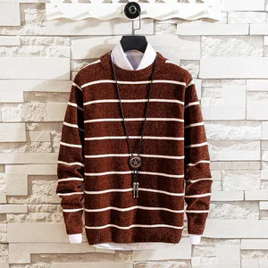 Men's Knitwear Sweater 2020 Latest Simple Style Striped Contrast Color Knitwear Men's Clothing Street Casual Warm Men's Sweater 10 item image