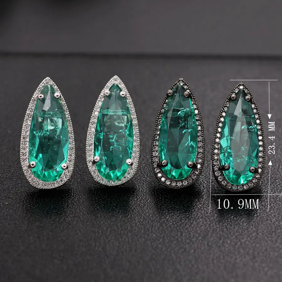 

vintage Green Water Drop shape Stud Earrings white AAA Cubic zirconia black plated blue Crytal Glass Women fashion party jewelry