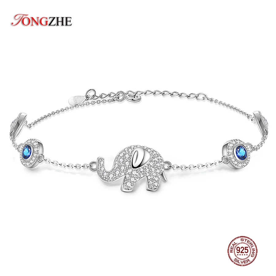 Женские браслеты с голубым камнем TONGZHE Chams Elephant 925 пробы серебряного цвета