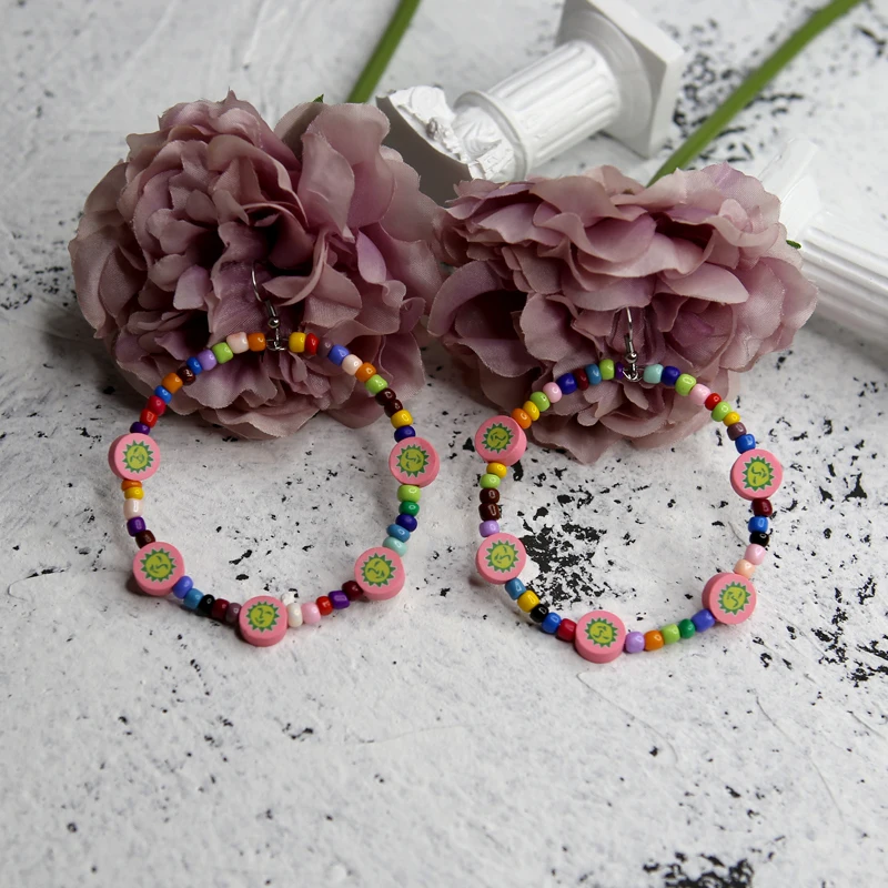 

RYYRKK Color Sun Stainless Steel Earring Polymer Caly Bead Handmade Trend Spring Jewelry Earrings For Lady Jewellery Wholesale