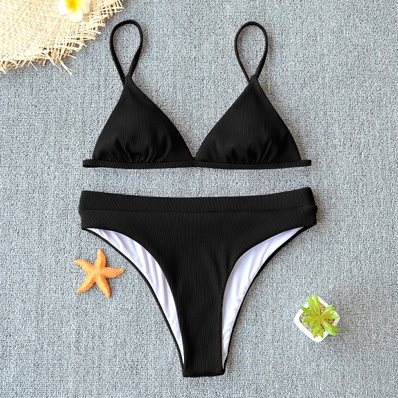 Черный белый цвет Высокая Талия бикини 2021 купальник Для женщин купальники с