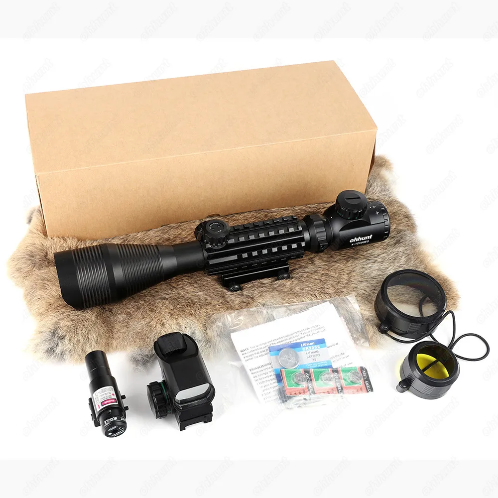 

Ohhunt 4-12X50 Illuminated Rangefinder Reticle Rifle Scope Holographic 4 Reticle Sight 11mm and 20mm Red Laser Combo Riflescope