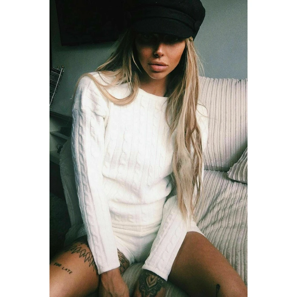 2 шт. Женский трикотажный пуловер с длинным рукавом и шорты|Спортивные костюмы| |