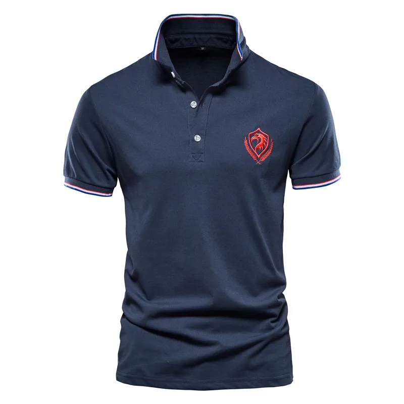 

Fad New Summer Cotton Polo Shirt Men Top Quality Business Social Male Polos Short Sleeve Eagle Embroidery Sporting Mens Polo