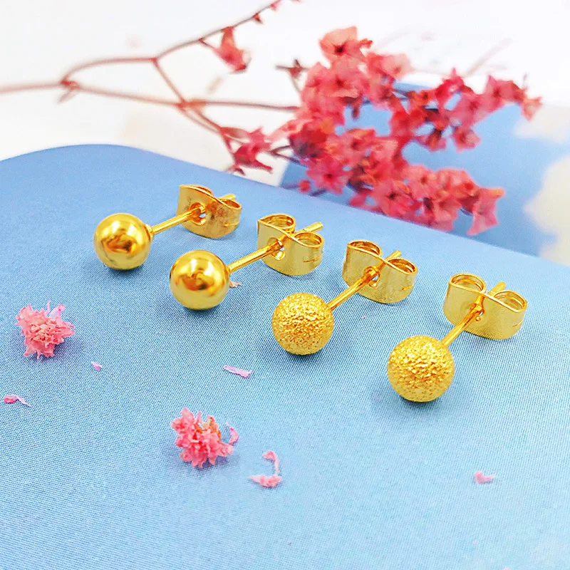 

14k yellow gold Small ball smooth frosted Drop earrings for women Fill Gold stud Earrings Wedding Engagement party Jewlry Gifts