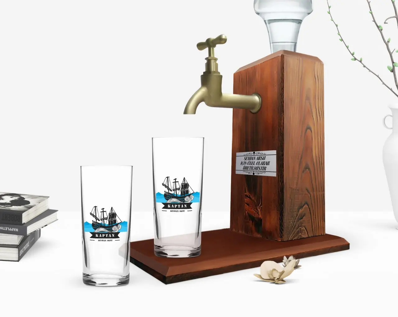 

Персонализированная красочная напечатанная подставка Captain Design Dual Arrack Cup и деревянная подставка в подарок Seti-8