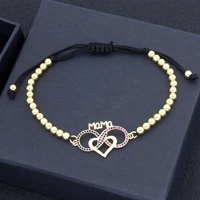 aibef heart shape letter mama adjustable handmade bead bracelets bangles crystal rhinestone copper cz jewelry for mothers day