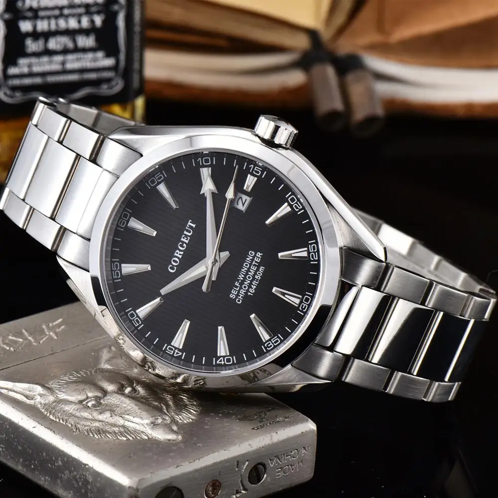 Corgeut 41 мм автоматические механические Для мужчин s часы класса люкс Календарь