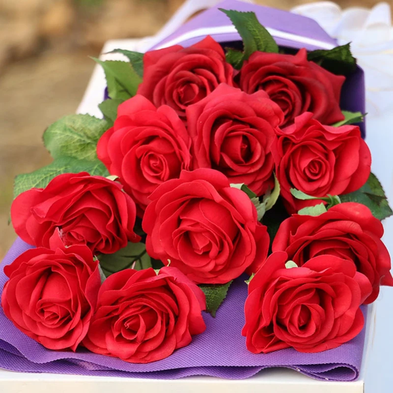 

High Quality Real Touch Roses Artificial Flowers Bouquet For Wedding Bouquet Bridal Home Decore Flower Pots Decorative