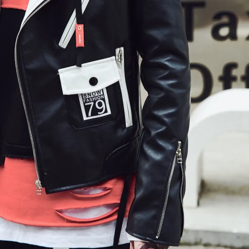 

High Quality Mens Casual Hip Hop Pu Leather Jacket Gothic Printed Streetwear Coat Motorcycle Biker Jackets Faux Leather Coats