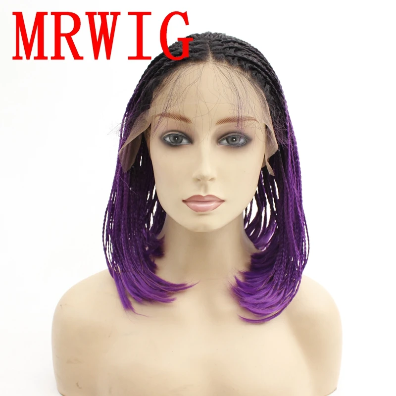 MRWIG короткие плетеные косички синтетический передний парик шнурка настоящие