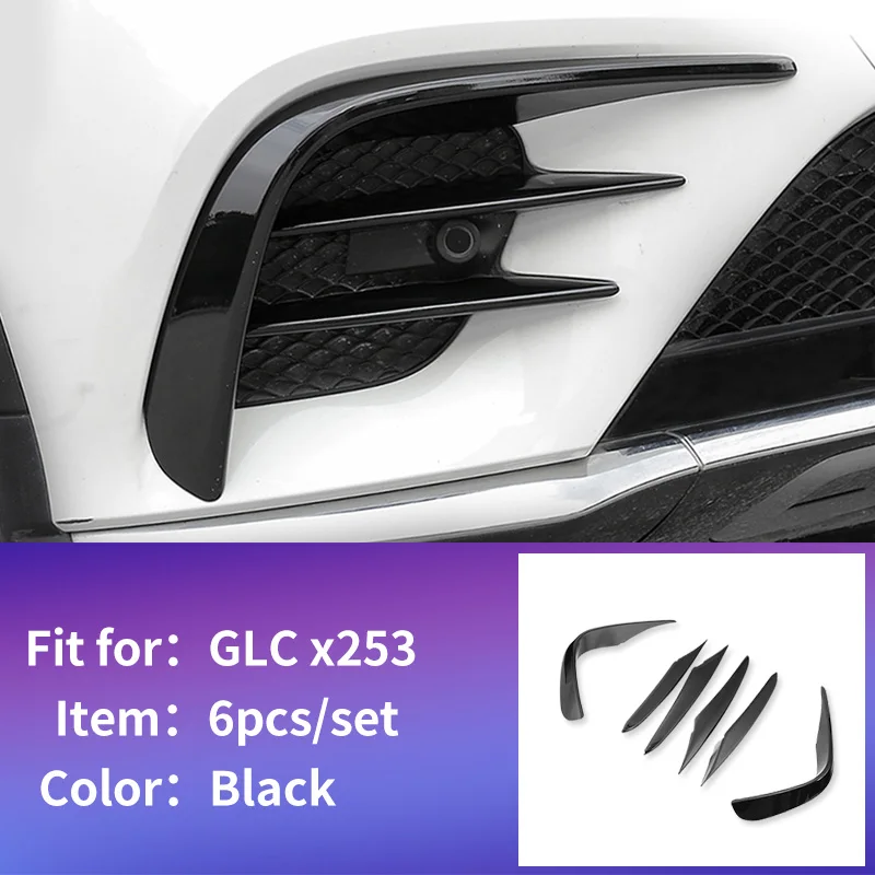Black 6pcs Передние противотуманные фары светильник бровей Накладка для mercedes glc x253 mercedes glc отделка/Аксессуары для mercedes glc amg купе classe - Название цвета: Black 6pcs