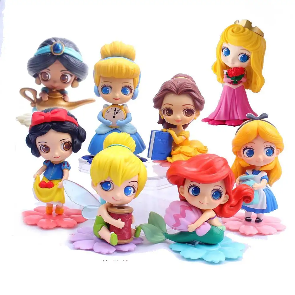 

Disney 14 style New Q Posket Princess Action Figures Tinker Bell Aurora Alice Cinderella PVC Anime Dolls Model Toy present
