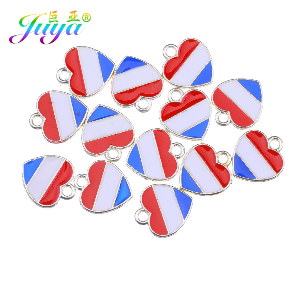 As Photo 10 Pieces Juya DIY эмалированные Очаровательные Подвески Supplis Cz Стразы в форме сердца Национальный флаг США амулеты для создания модных ювелирных изделий - Окраска металла: As Photo 10 Pieces