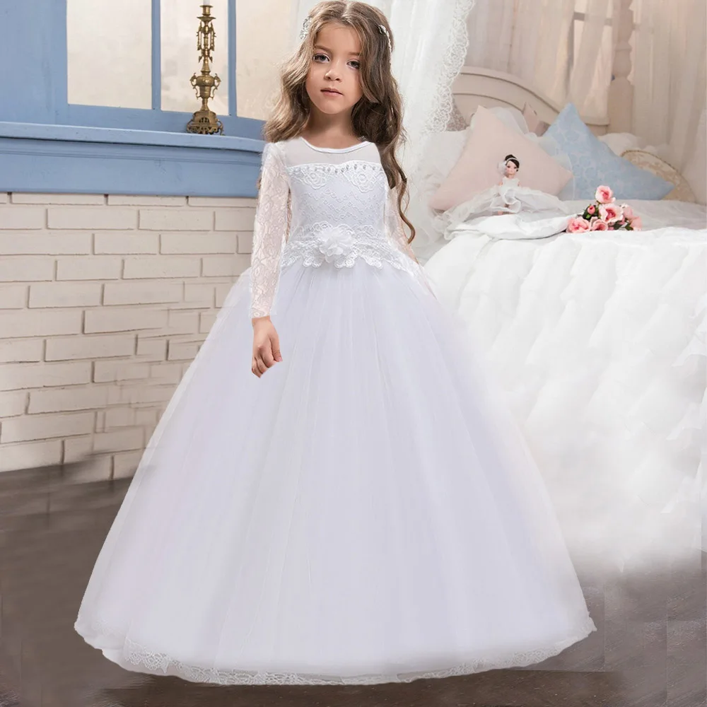 

Summer White Red Long Bridesmaid Dress Baby Bow Gown Kids Clothes For Girls Children Princess Party Wedding Dress 10 12 Years