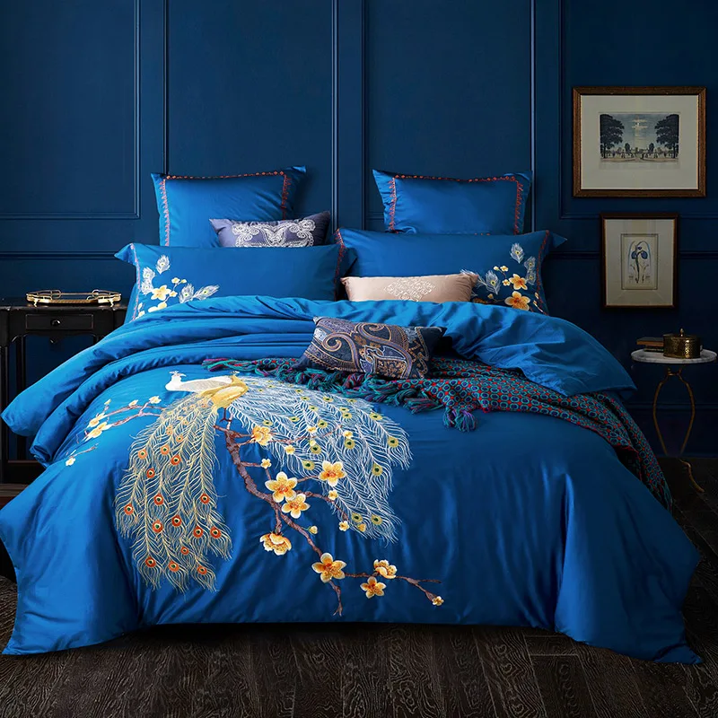 

60s long-staple cotton bedding set luxury peacock duvet cover bed sheet pillowcase comforter bedding sets king bed set bed linen