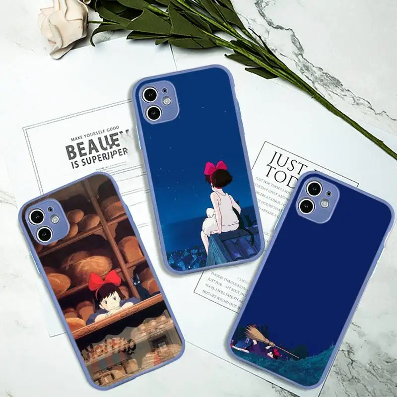 

Kikis Delivery Service Anime Cartoon Phone Case Gray Color Matte Transparent For iPhone 13 12 11 Mini Pro Max X XR XS 7 8 Plus
