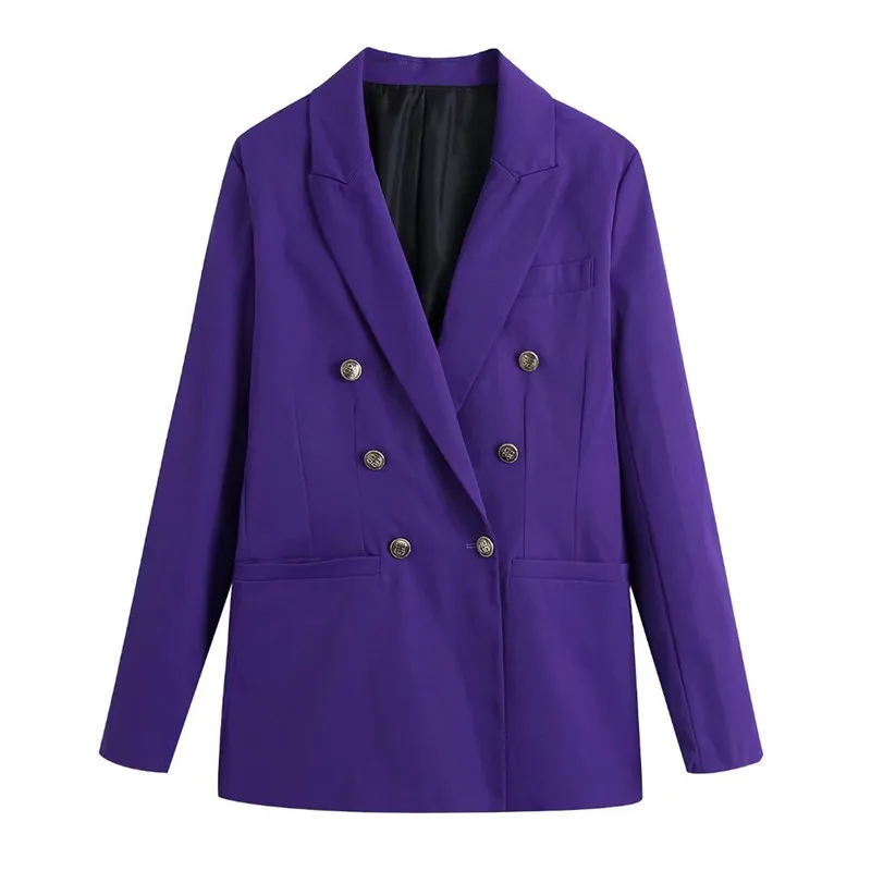 

Evfer Office Lady Fashion Double Breasted Autumn Za Purple Long Blazers Womens Casual Long Sleeve Slim Jackets Outwear