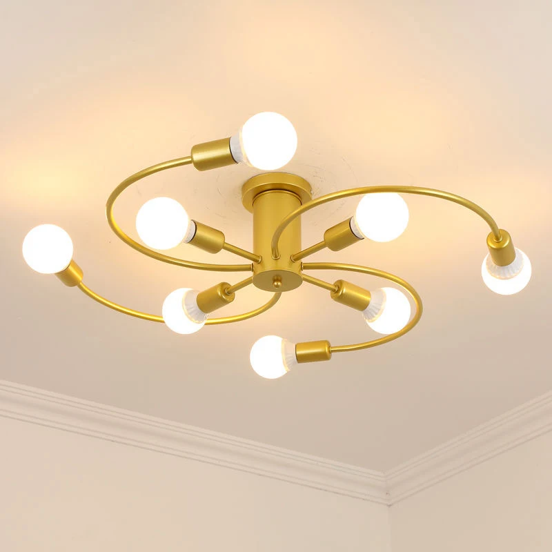 

Vintage Iron Chandelier For Bedroom Living Room Loft Semi-embedded Retro Modern Ceiling Lamps Home Decoration Lighting Fixtures