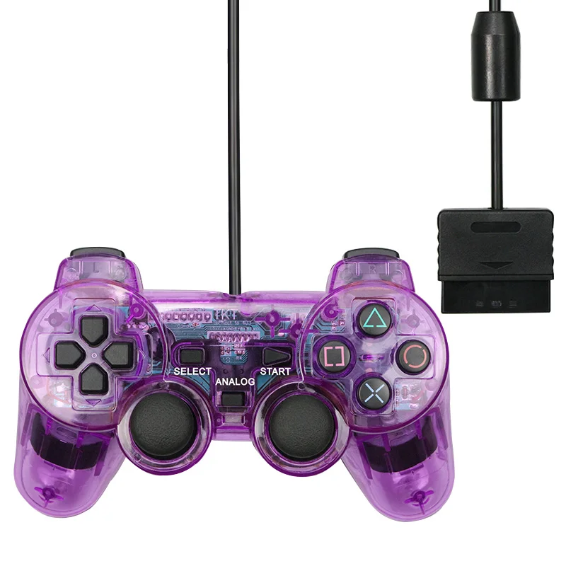 Purple Прозрачный цветной проводной контроллер для PS2, Вибрационный джойстик, джойстик, цветной джойстик для Playstation 2, контроллер - Цвет: Purple