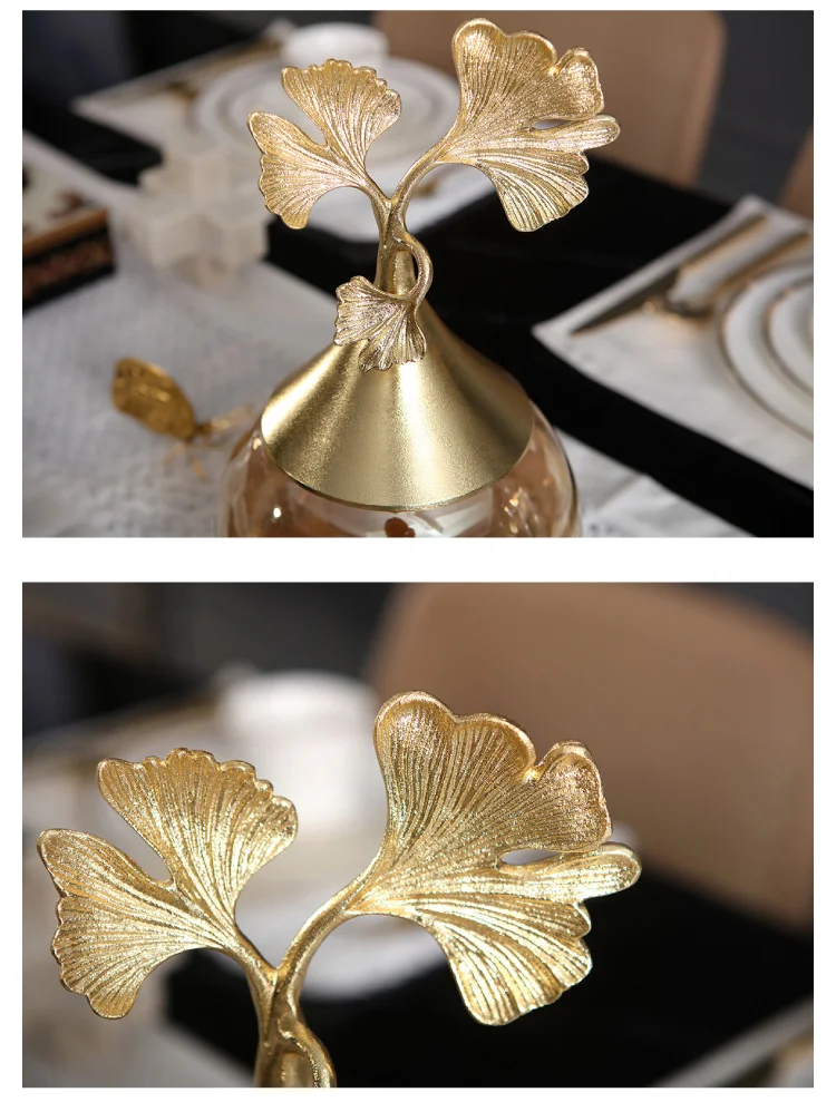 Золотистый металлический лист гинкго в форме капли воды стеклянный резервуар