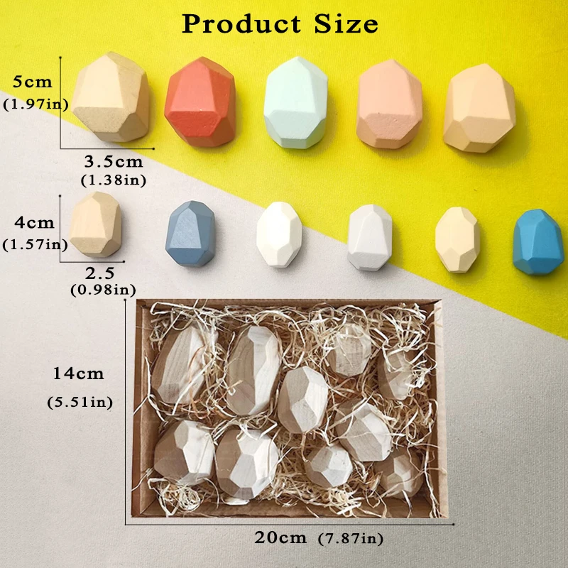 

Children's Wooden Colored Stone Jenga Building Block Educational Toy Creative Nordic Style Stacking Game Rainbow Wooden Toy Gift