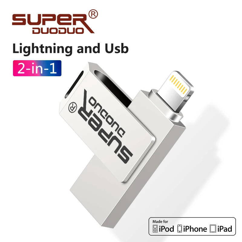 USB флэш-накопитель для iPhone X/8/7/7 Plus/6 Plus/6s/5/SE/ipad металлический флэш-накопитель HD флеш-накопитель 8 Гб оперативной памяти, 16 Гб встроенной памяти, 32 ГБ, 64 ГБ, 128 ГБ флэш-накопитель usb 2,0