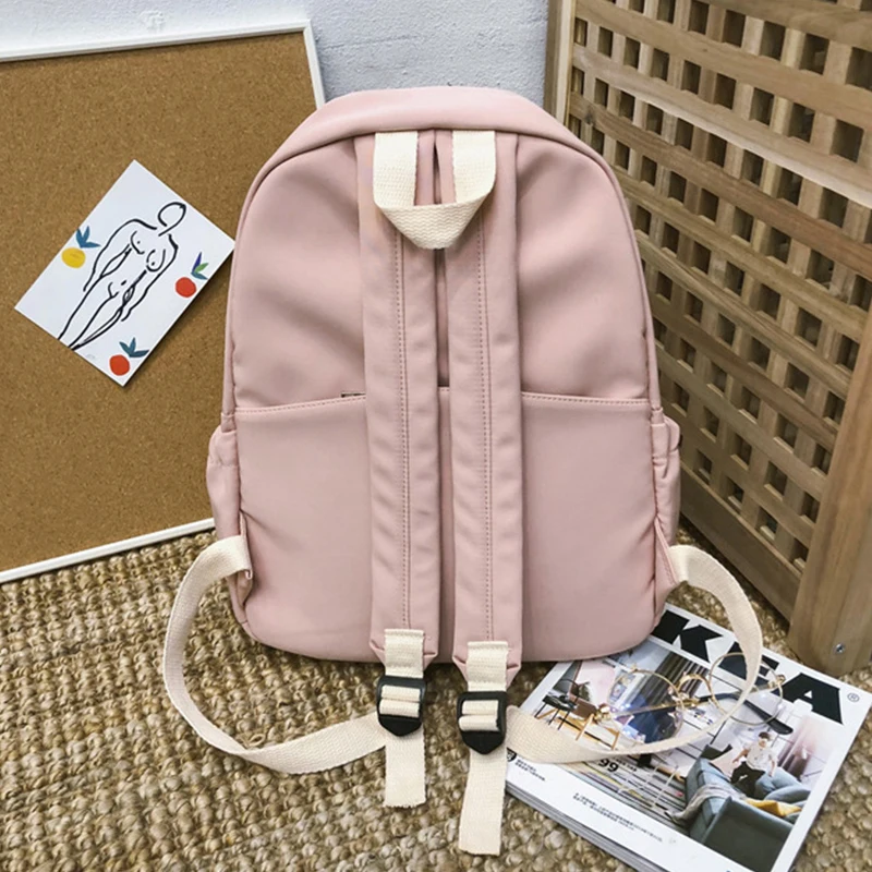 Pink Backpack Waterproof Nylon Women Travel Backpacks Solid Japanese style School Bag for Teenage Girls With Chinese characters | Багаж и