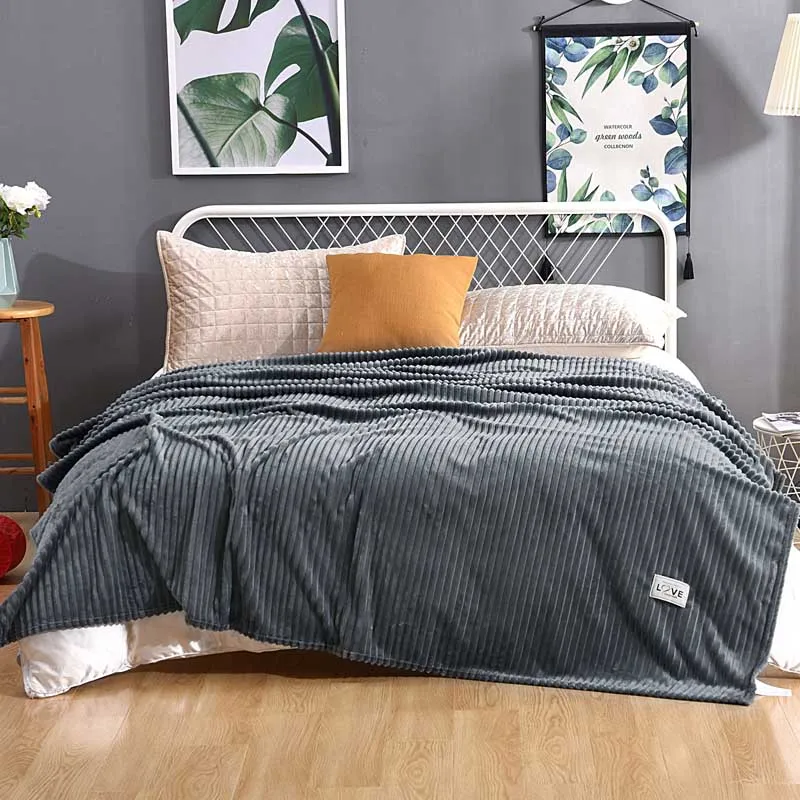 Одноцветные полосатые фланелевые пледы одеяло супер мягкое зимнее теплое уютное