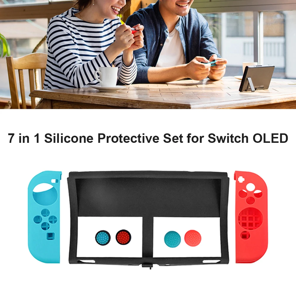 

Силиконовый чехол 7 в 1 для контроллера Nintendo Switch OLED, мягкая защитная Нескользящая оболочка, колпачки для захвата большими пальцами