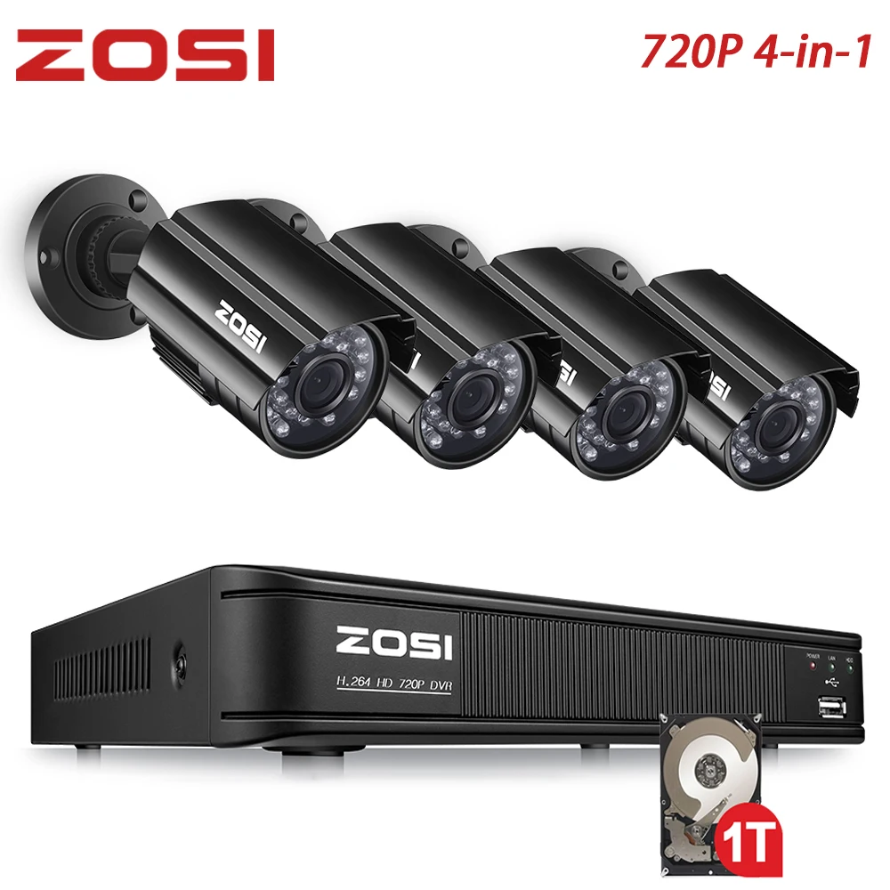 ZOSI 8CH 720P 4 в 1 CVI TVI AHD DVR, инфракрасная, водонепроницаемая и наружного видеонаблюдения ночного видения Камера домашней безопасности Системы наблюдения Наборы