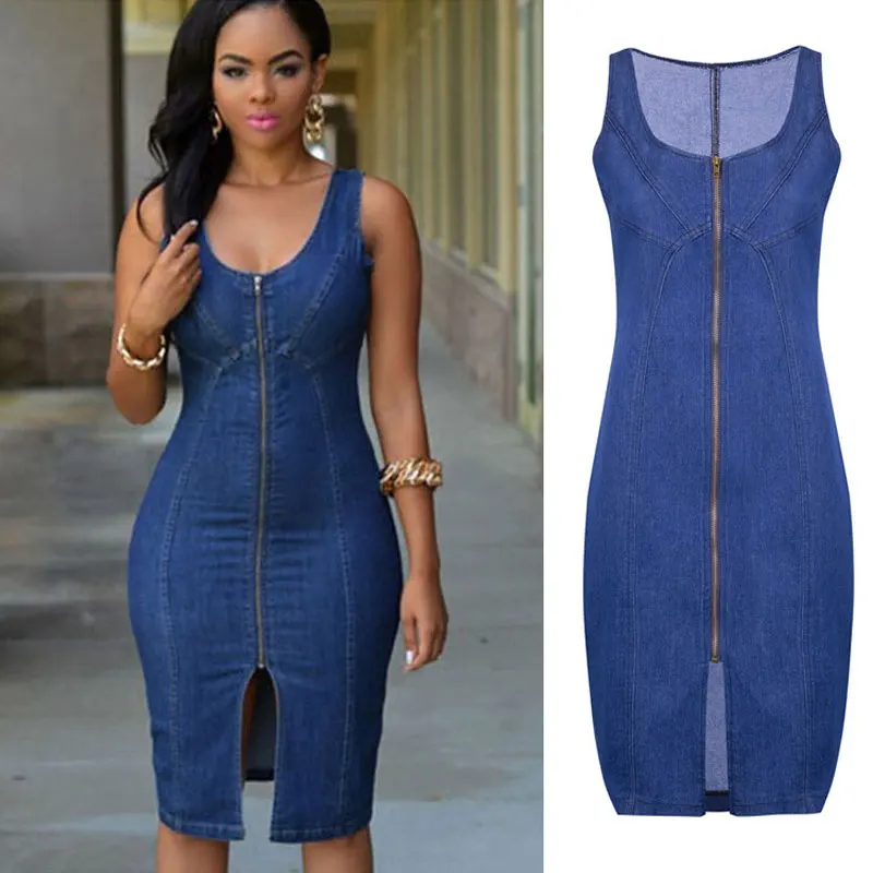 Купи Bodycon Dress Fashion Dress Female Slim Fit Zipper Slit Sleeveless Casual Comfortable Denim Dress Tank Dress облегающее платье за 980 рублей в магазине AliExpress