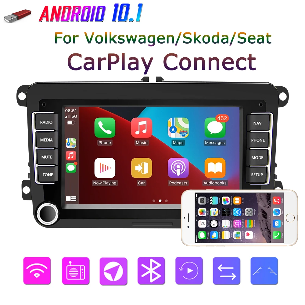 

2 Din Car Radio Android Carplay Multimedia Player For VW Volkswagen Skoda Octavia Golf 5 6 Touran Passat B6 Polo Jetta
