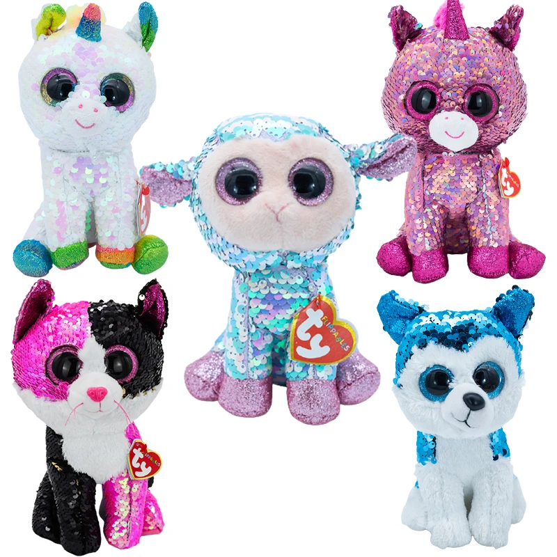 

15cm Ty Beanie Stuffed Plush Animals Doll Sparkling Unicorn Giraffe Bat Pony Fox Big Eye Sequins Soft Toys Girl Birthday Gift