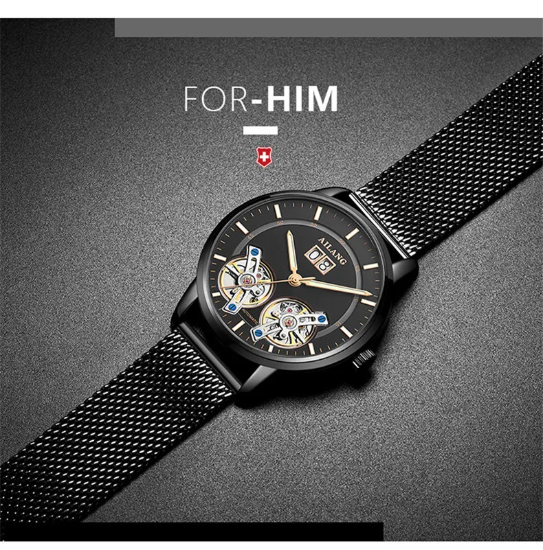 AILANG Лидирующий бренд Роскошные водонепроницаемые спортивные двойные Tourbillon Мужские часы Военные автоматические механические часы мужские часы с календарем