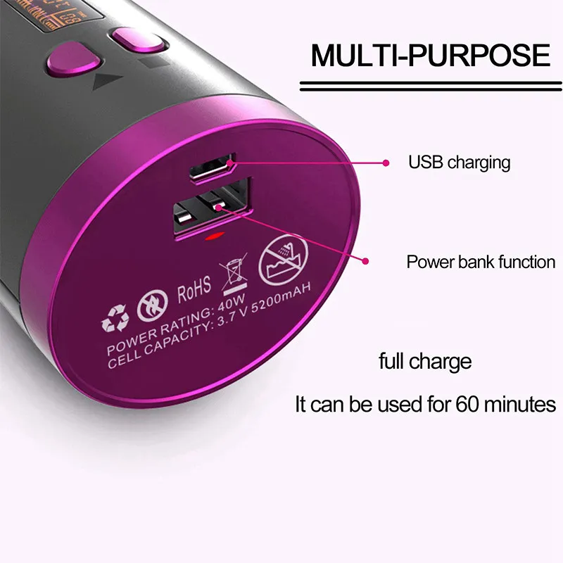 

USB Automatic Curling Iron Fast Heating Ceramic Barrel Rechargeable Hair Curlers Curling Titanium Auto Curlers Hair Styler Tools