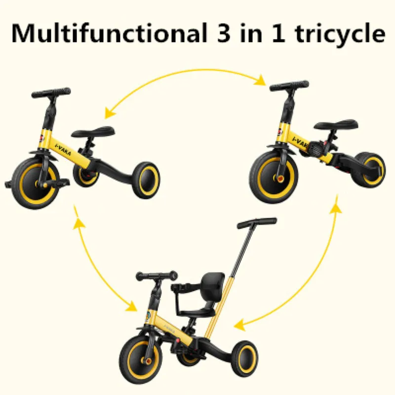 

German 6 in 1 Children Car children's tricycle pedal bike can slide balance scooter light stroller folding hand push kids Cart